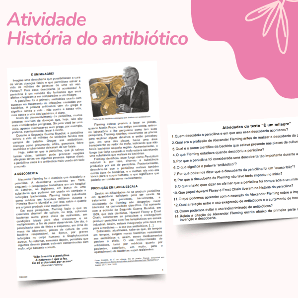 Texto "É um milagre" (Descoberta da Penicilina) + atividades - em PDF